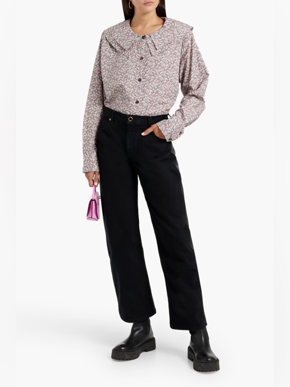 GANNI Floral-print 100% Organic Cotton-poplin Shirt Original Price $255